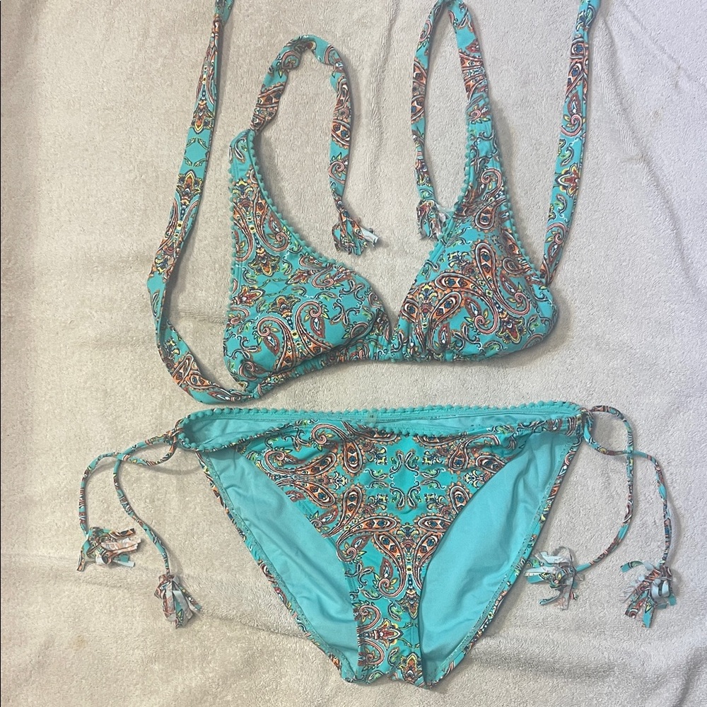 Paisley Print Bikini Set - Turquoise